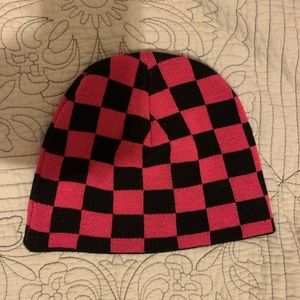 Hot pink black checkered beanie